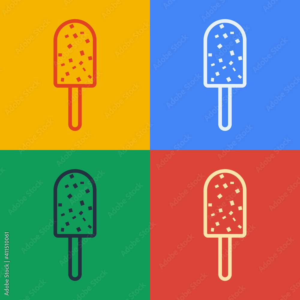 流行艺术线条冰淇淋图标隔离在彩色背景上。甜蜜的符号。矢量插图。