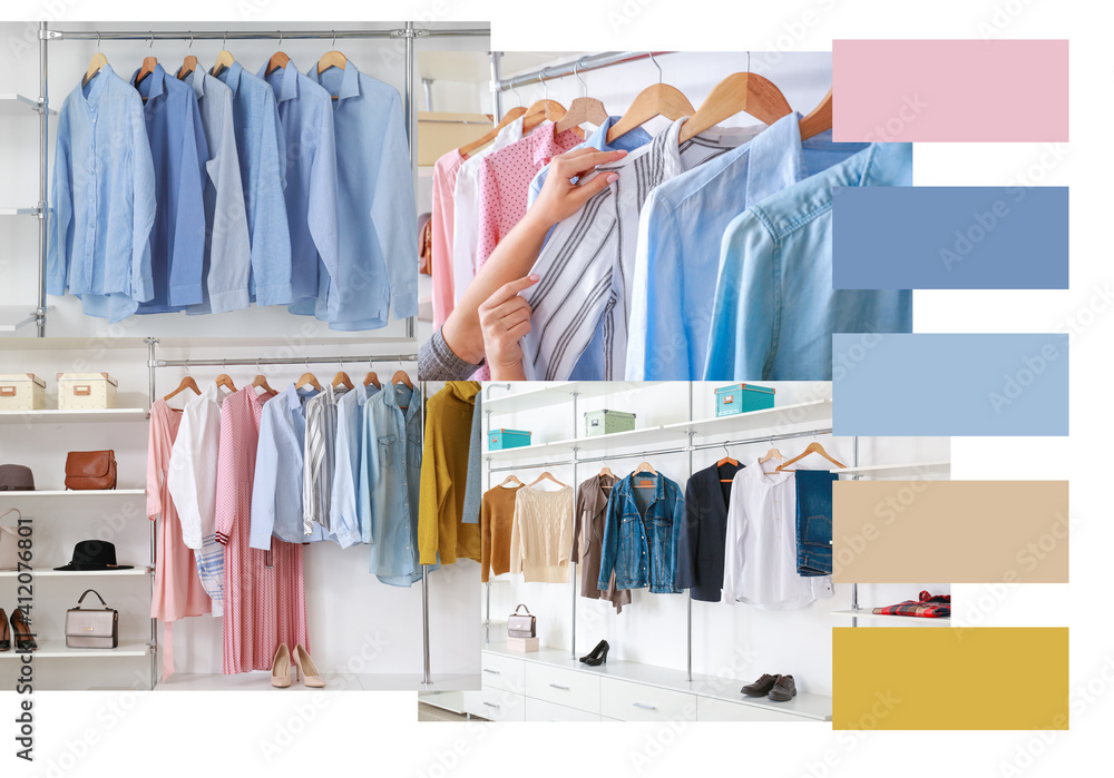 Rack with clothes in modern dry-cleaners