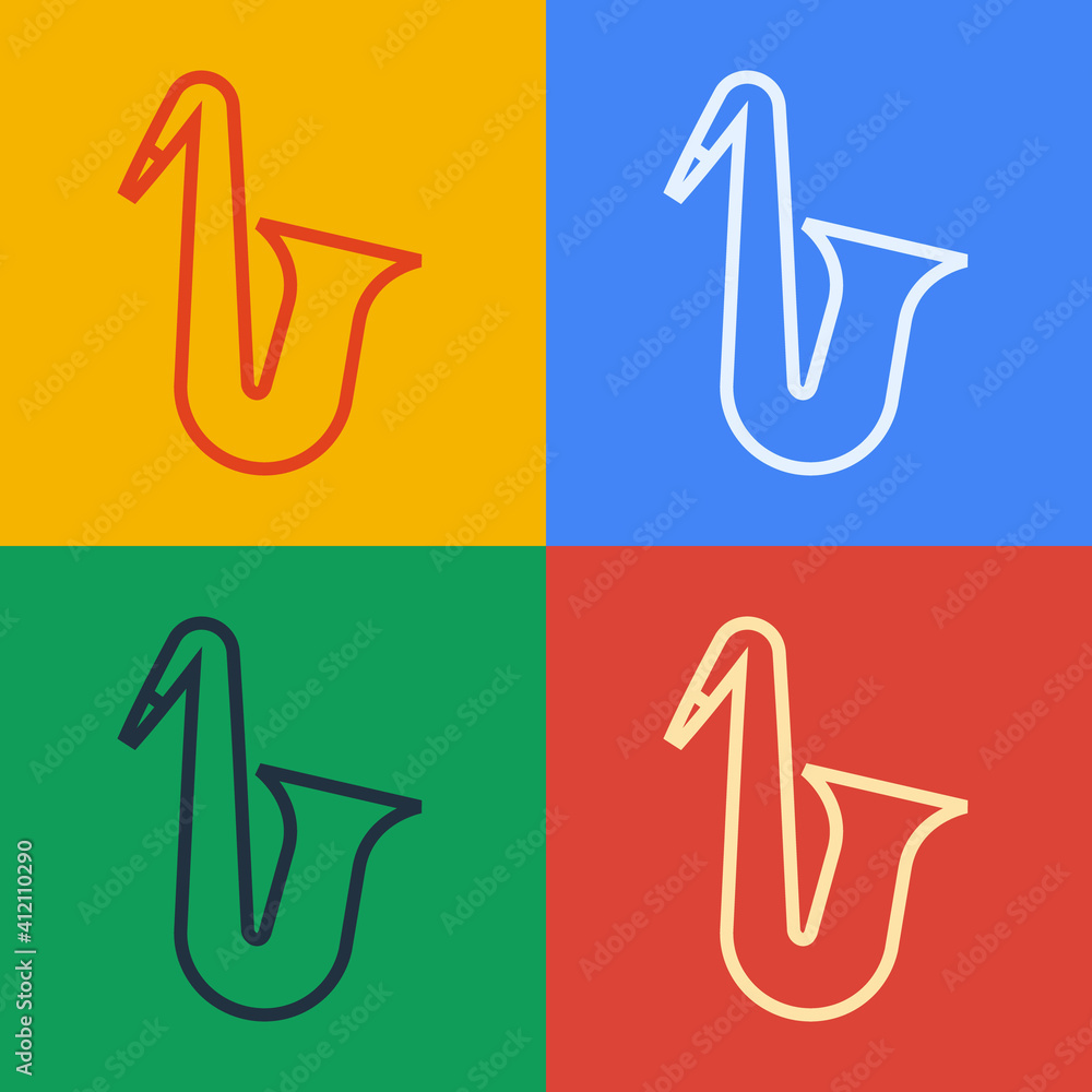 流行艺术线乐器萨克斯图标隔离在彩色背景上。矢量。