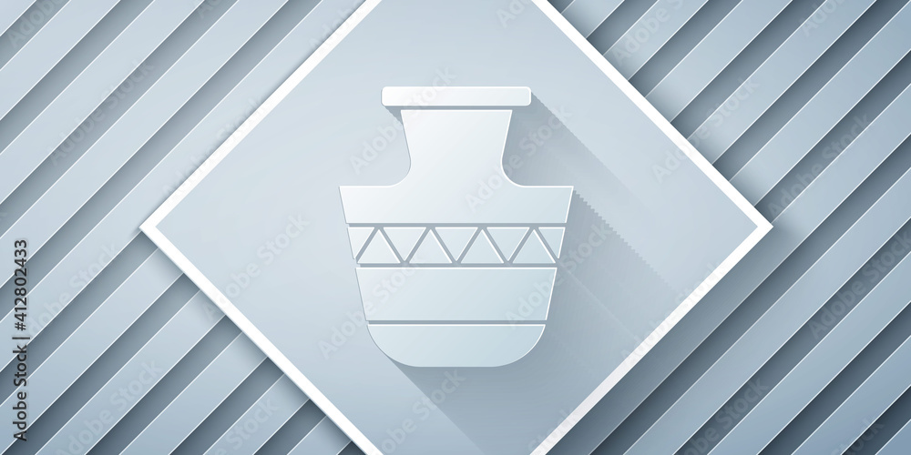 Paper cut Ancient amphorae icon isolated on grey background. Paper art style. Vector.
