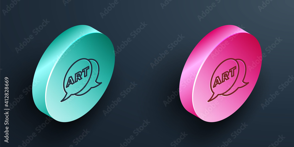Isometric line Speech bubble with text art icon isolated on black background. Message icon. Communic