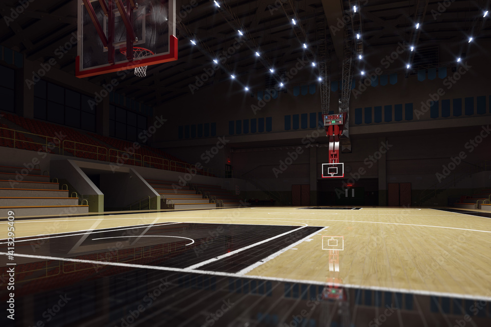 空荡荡的篮球场。运动场。3d渲染背景