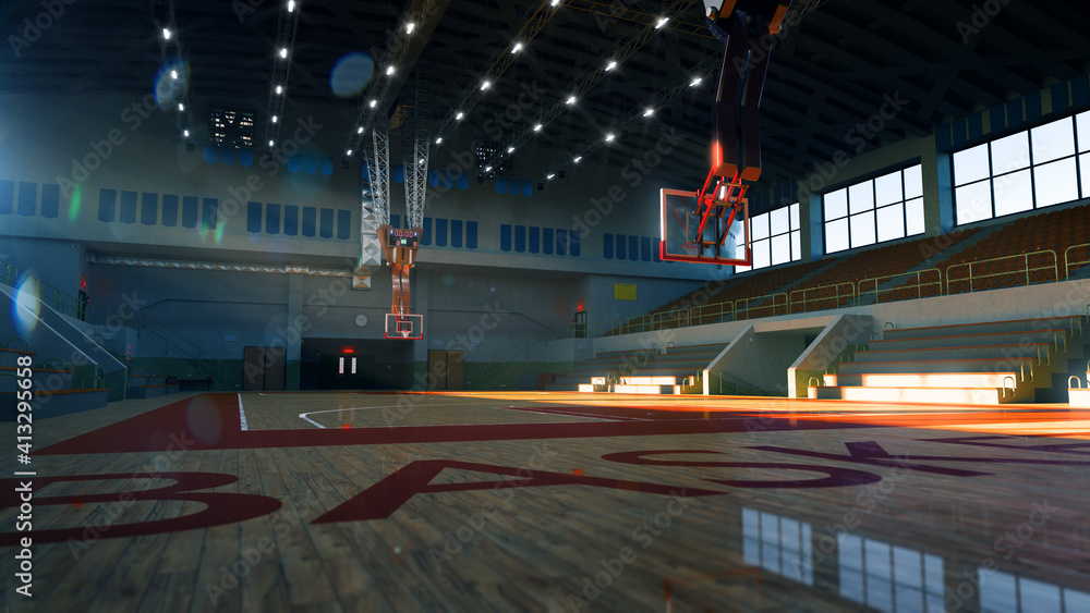 空篮球场。运动场。3d渲染背景