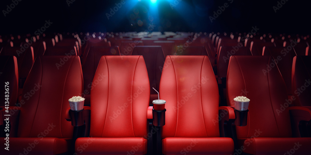 带红色座椅垫的空电影院