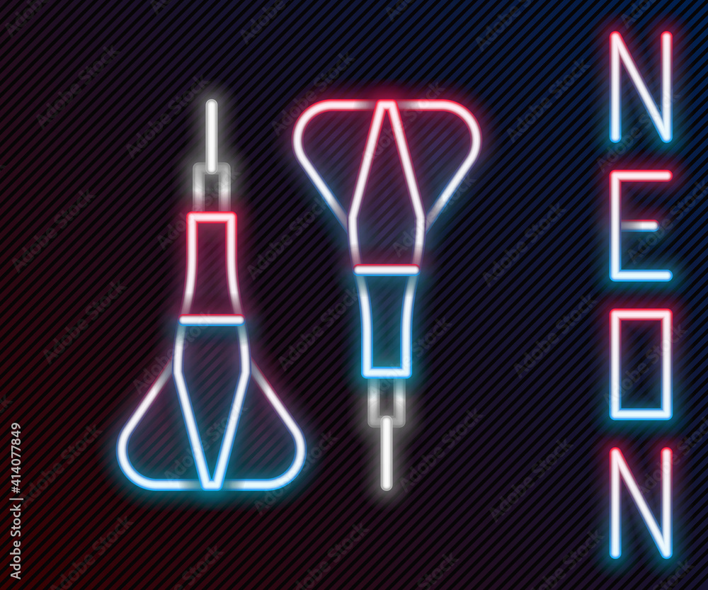 Glowing neon line Dart arrow icon isolated on black background. Colorful outline concept. Vector Ill