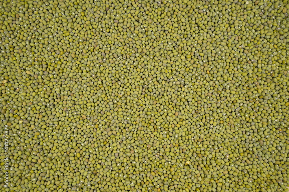 成熟的有机绿豆纹理背景，俯视图，健康营养食品