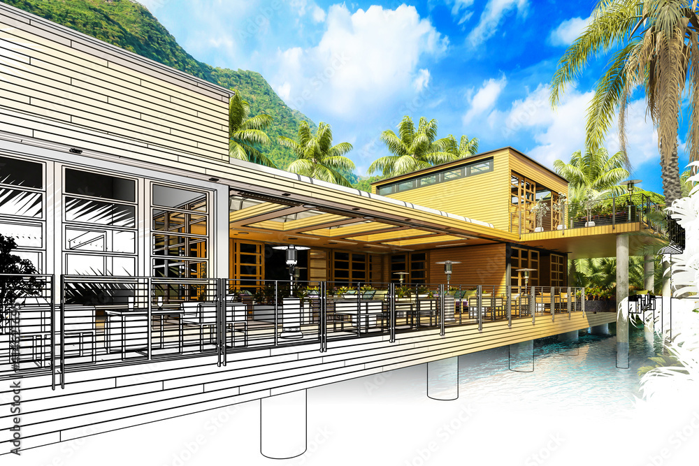 度假村露台餐厅区（规划）-三维建筑可视化
