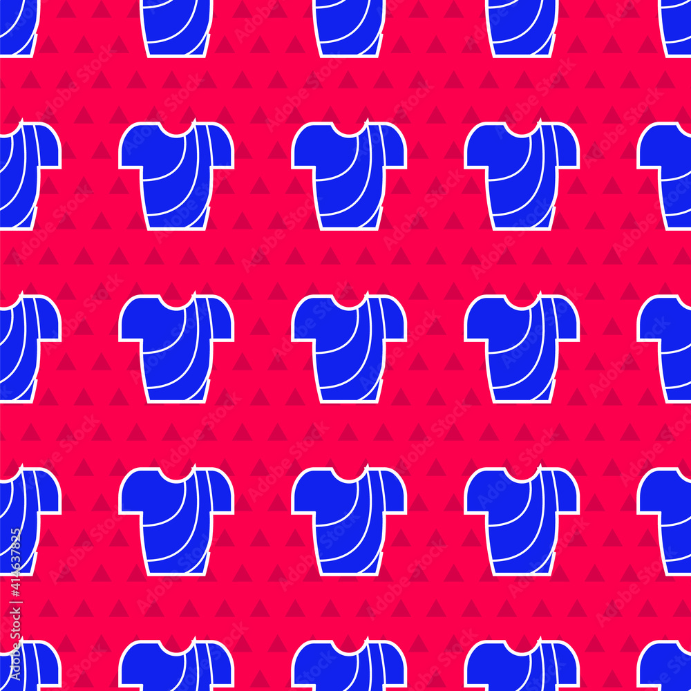 Blue Cycling t-shirt icon isolated seamless pattern on red background. Cycling jersey. Bicycle appar