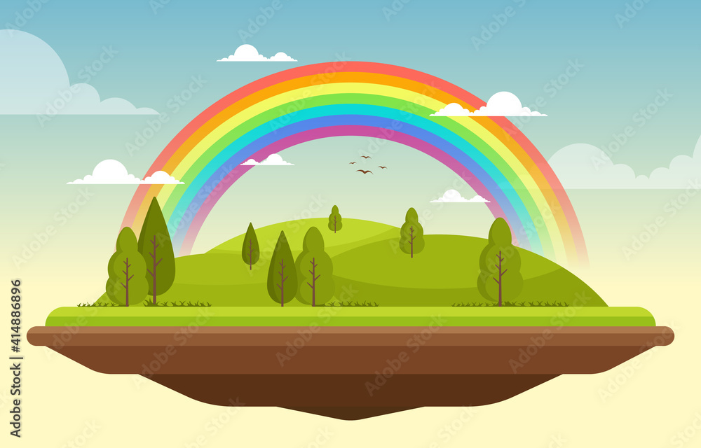 美丽的漂浮景观彩虹夏季自然插图