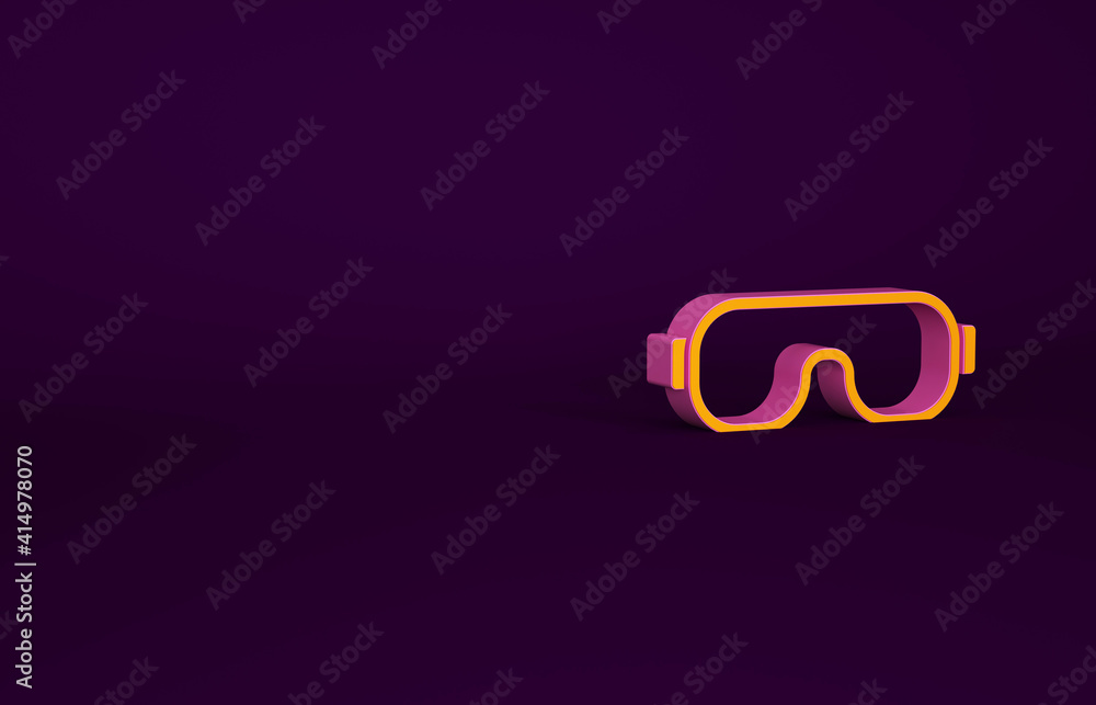 Orange Ski goggles icon isolated on purple background. Extreme sport. Sport equipment. Minimalism co
