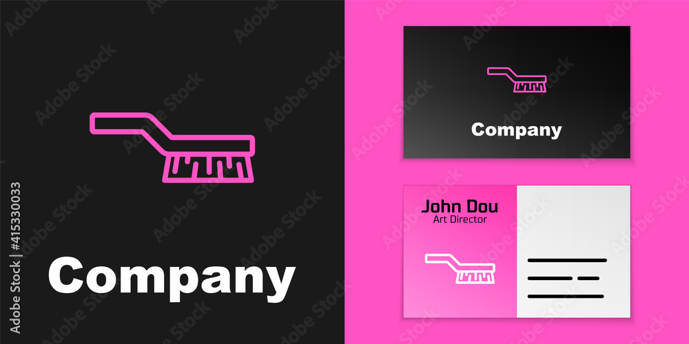 Pink line Pool table brush icon isolated on black background. Biliard table brush. Logo design templ