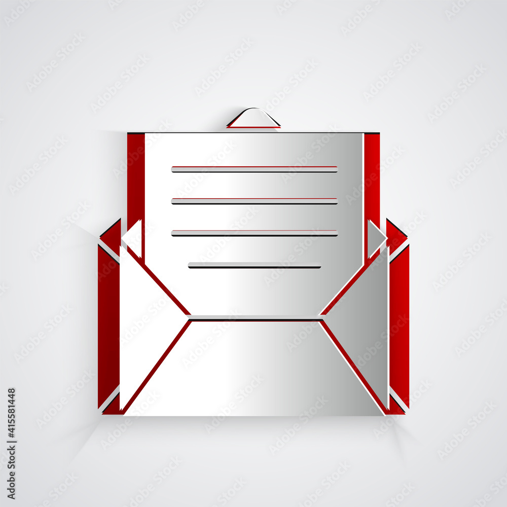 Paper cut Envelope icon isolated on grey background. Email message letter symbol. Paper art style. V