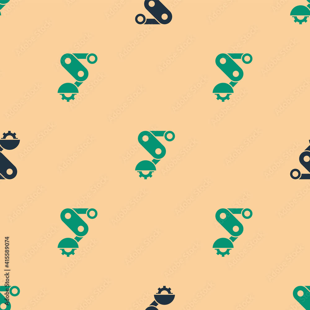 Green and black Derailleur bicycle rear speed folding icon isolated seamless pattern on beige backgr
