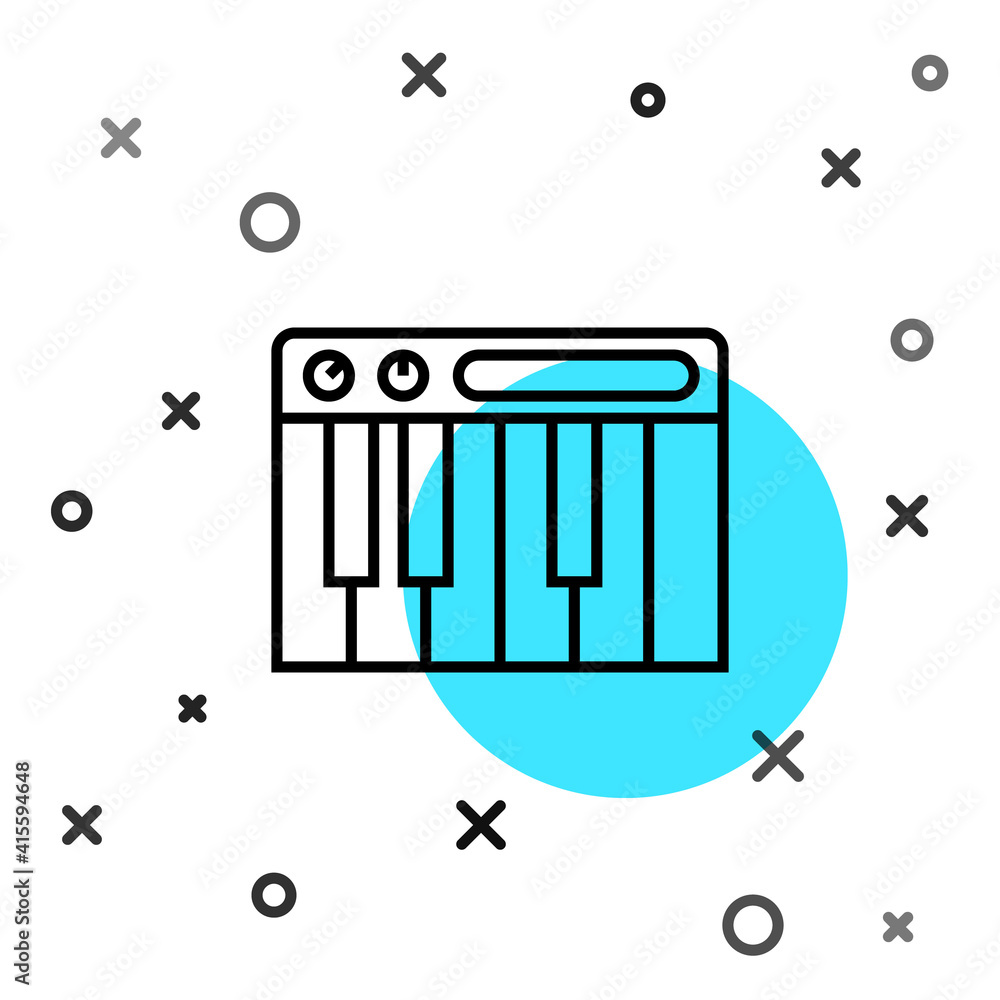 黑线音乐合成器图标隔离在白色背景上。电子钢琴。随机动态sha