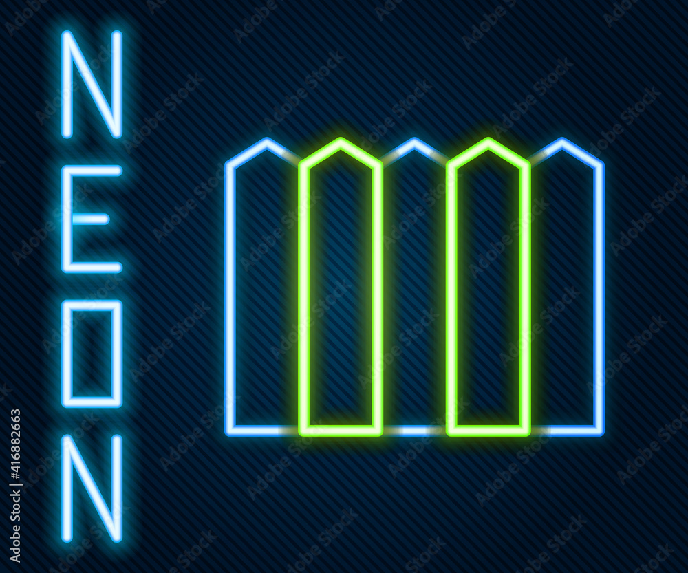 Glowing neon line Garden fence wooden icon isolated on black background. Colorful outline concept. V