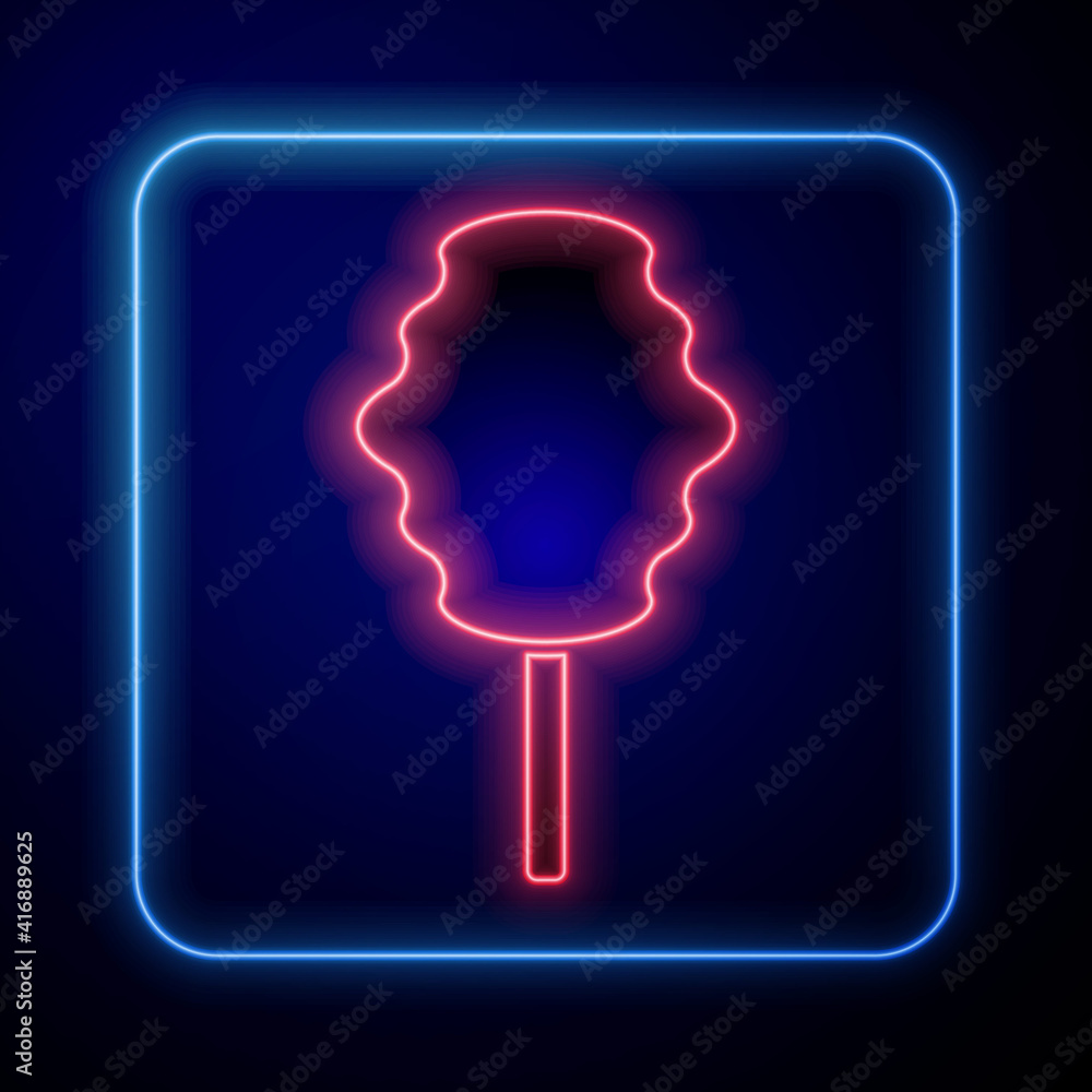 Glowing neon Cotton candy icon isolated on black background. Vector.