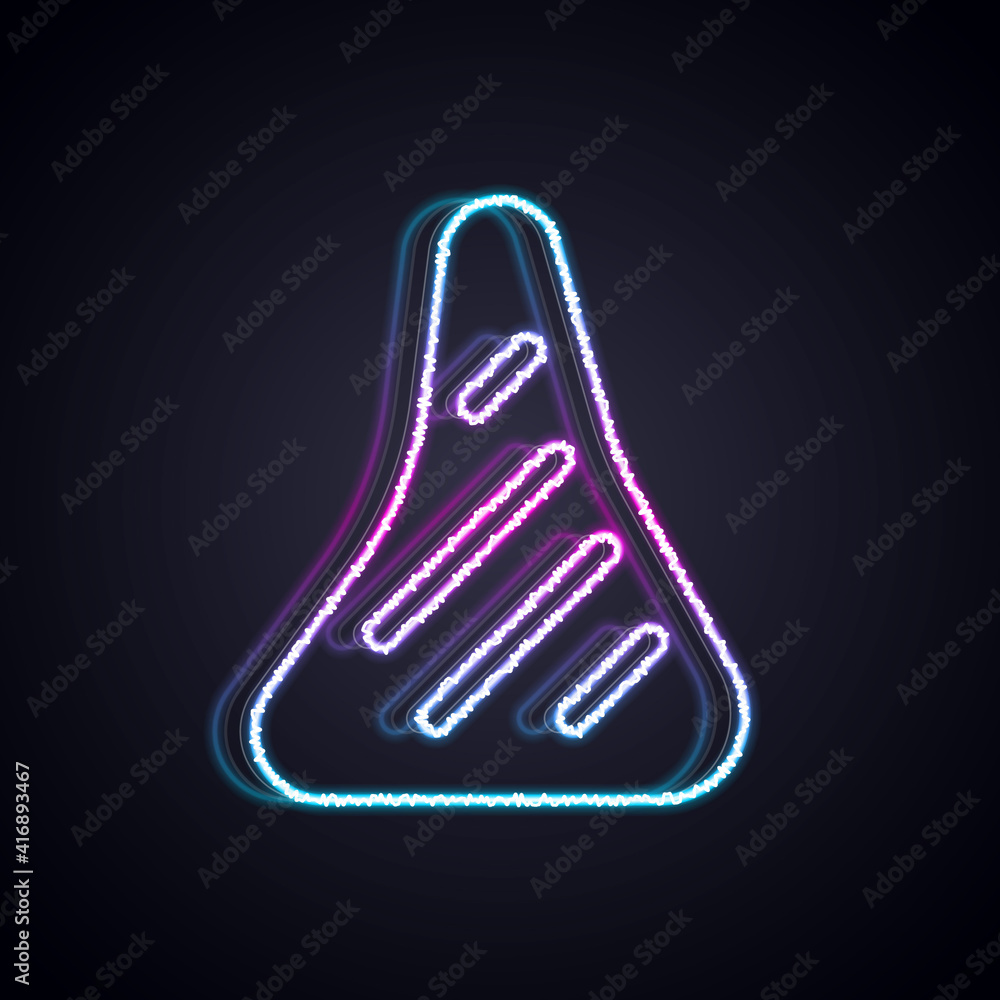 Glowing neon line Steak meat icon isolated on black background. Vector.