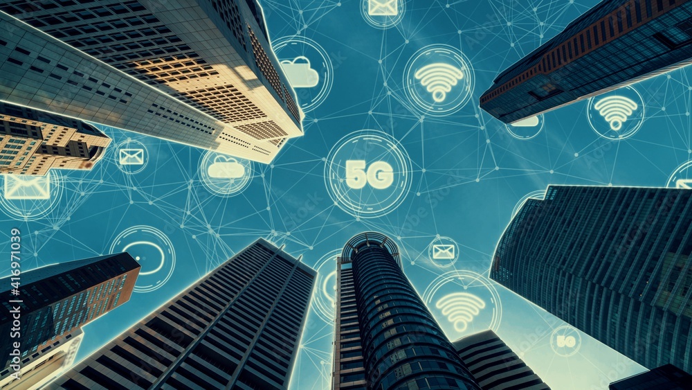全球化智慧数字城市抽象图形显示连接网络。未来概念
