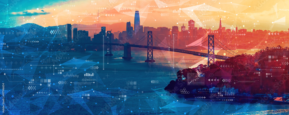 旧金山海湾大桥鸟瞰技术屏幕