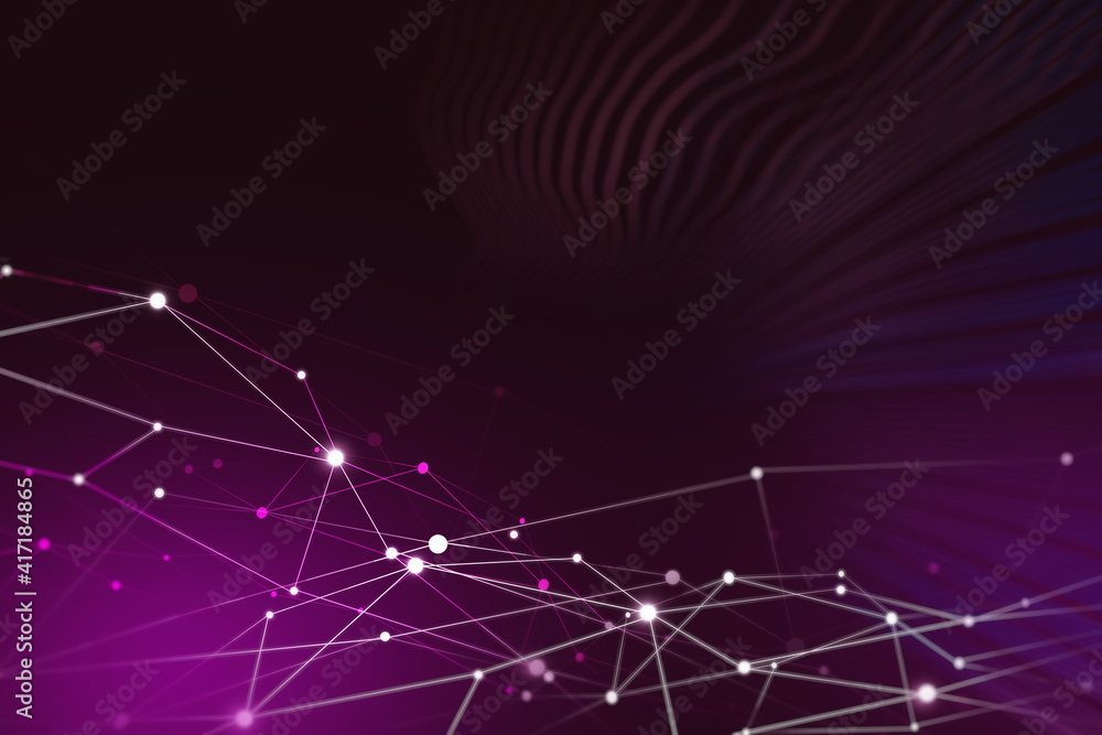 紫色和红色多边形线条和三角形的抽象背景。高科技和未来的概念。