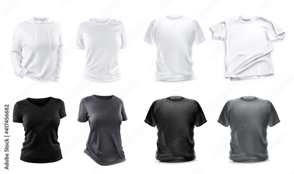 Set of t-shirts mockup 3d realistic vector objects