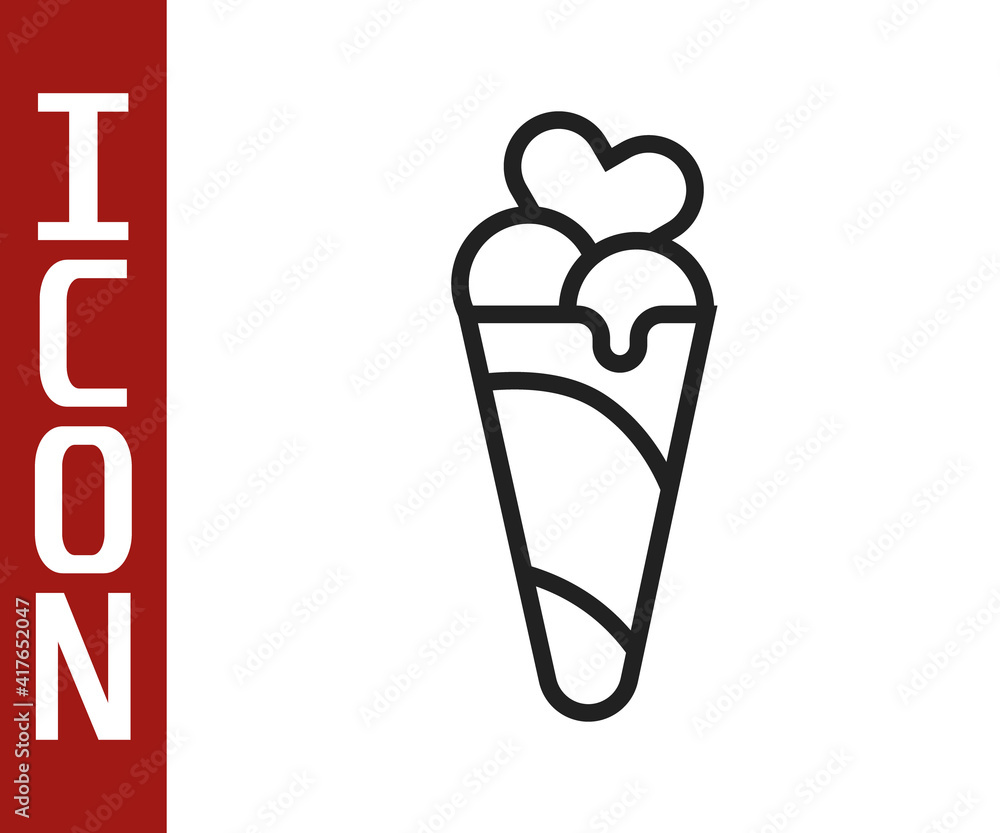 黑线华夫饼蛋筒冰淇淋图标隔离在白色背景上。甜蜜的符号。矢量。