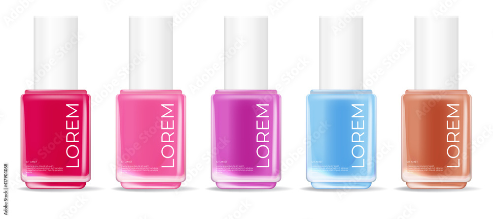 Nail polish collection on a white background. cosmetic product template for advertisement, magazine,