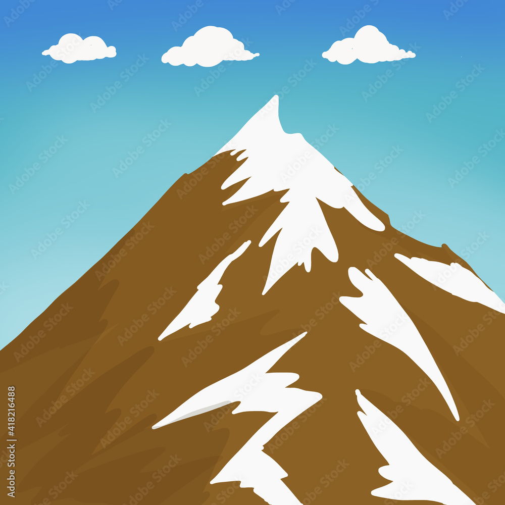 高山山顶景观背景艺术插画卡通游戏风格壁纸设计。