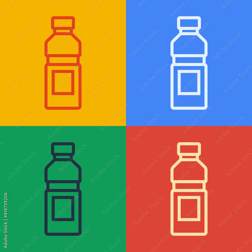 流行艺术线条在彩色背景上孤立的水瓶图标。苏打水饮料标志。矢量。