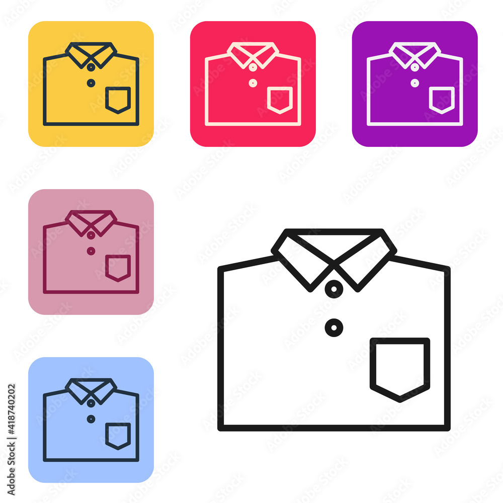 黑线保龄球衫图标隔离在白色背景上。将图标设置为彩色方形按钮。Vecto