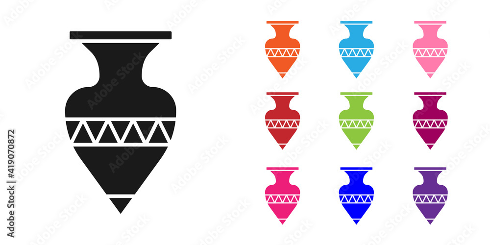 黑色古代双耳瓶图标隔离在白色背景上。将图标设置为彩色。矢量。