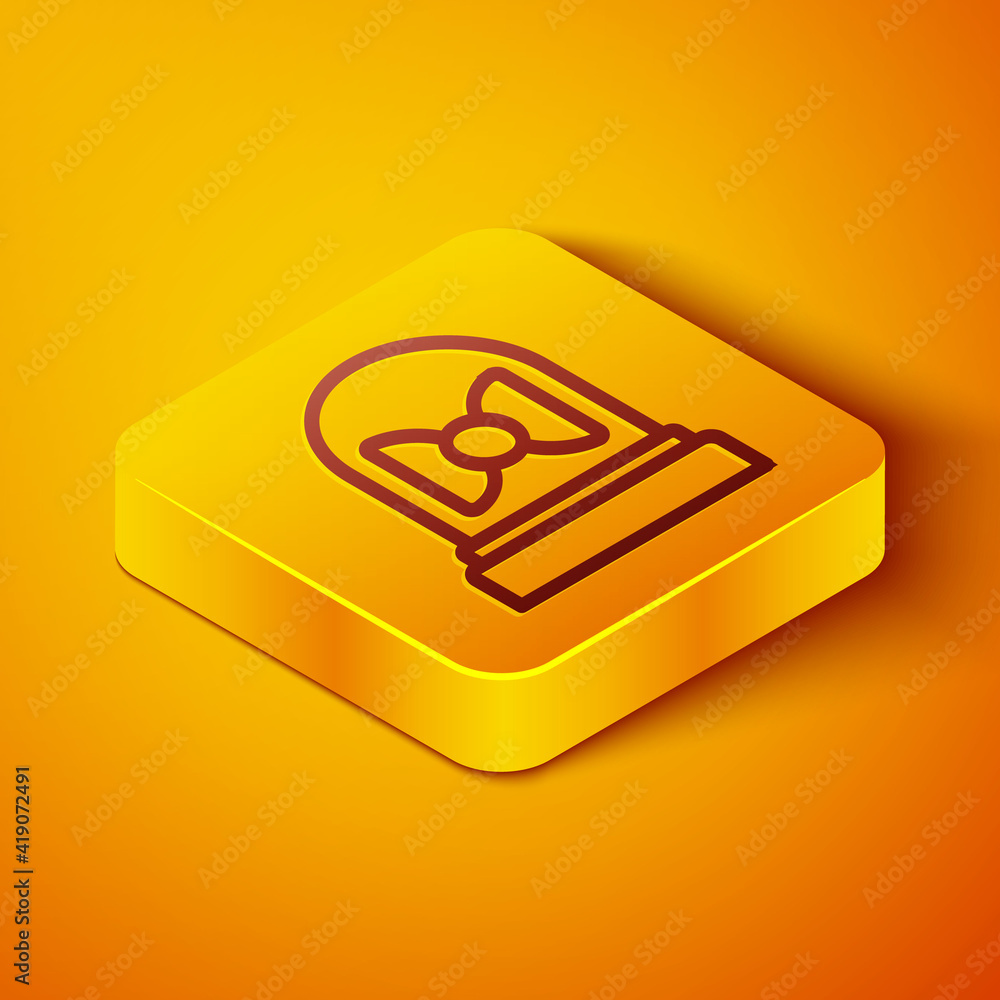 Isometric line Motion sensor icon isolated on orange background. Yellow square button. Vector.