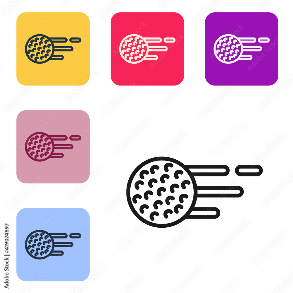 Black line Golf ball icon isolated on white background. Set icons in color square buttons. Vector.