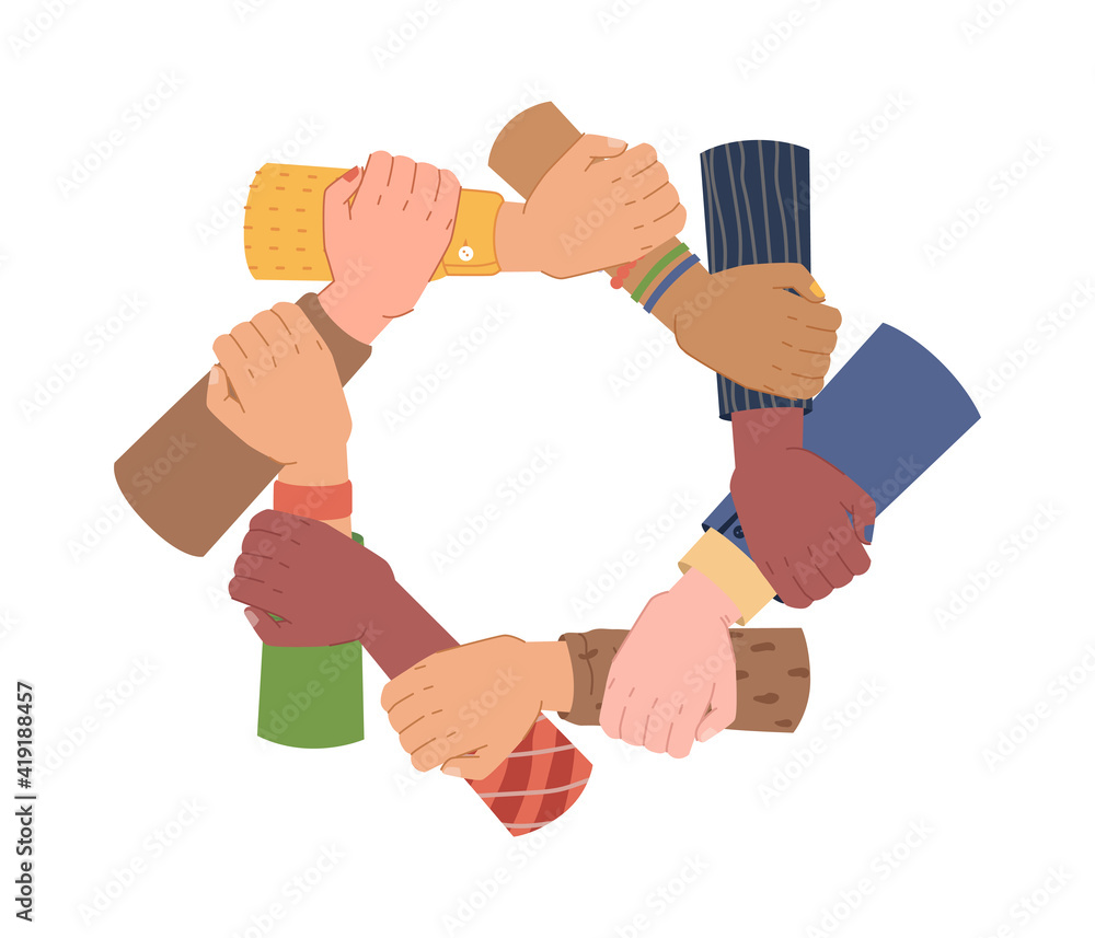 手牵着手，形成圈子，团结一致，民族多样性。媒介多样性gro