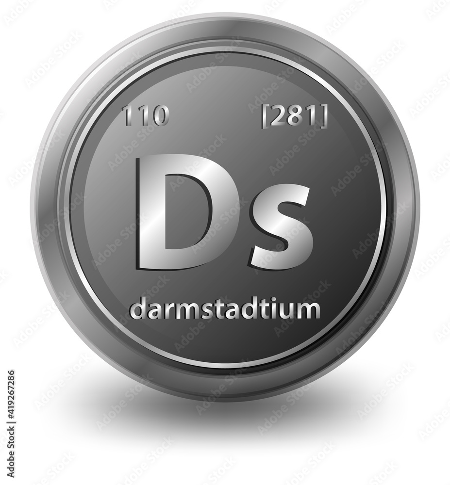 达姆施塔特的化学元素。带有原子序数和原子质量的化学符号。