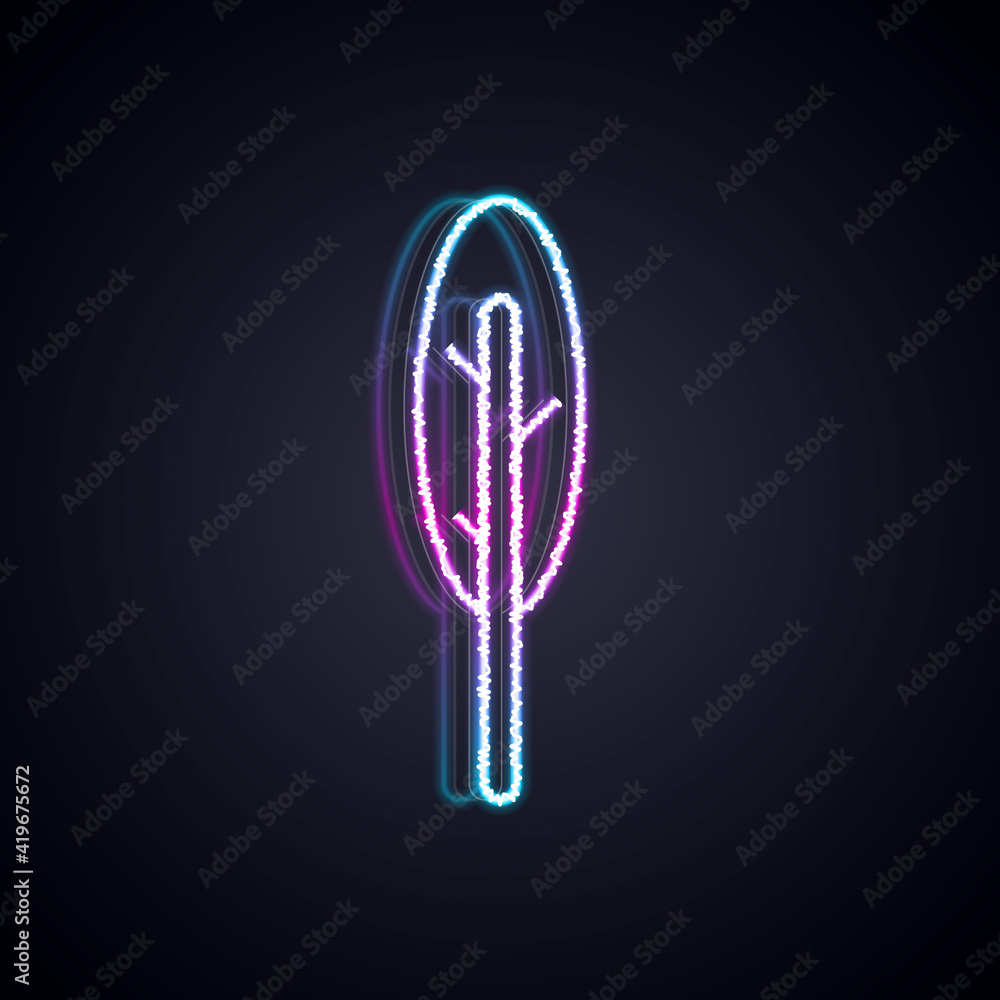 Glowing neon line Feather pen icon isolated on black background. Vector.