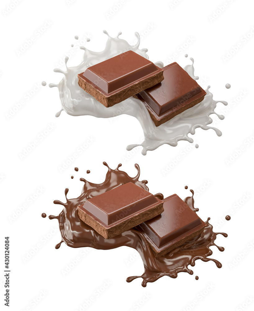带有牛奶和巧克力奶油飞溅的黑巧克力棒图标