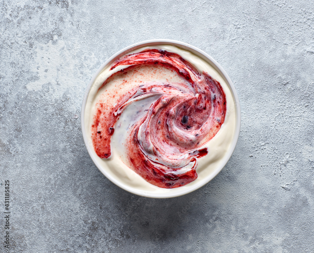 bowl of yogurt with jam