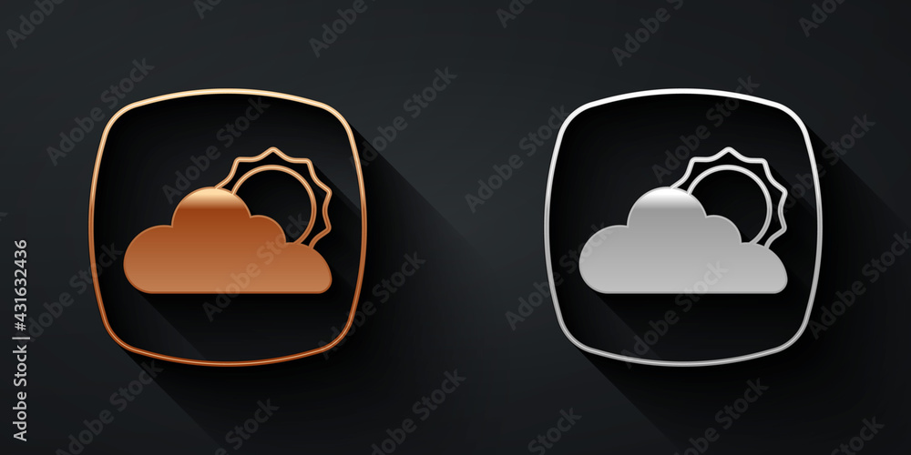 Gold and silver Weather forecast icon isolated on black background. Long shadow style. Vector