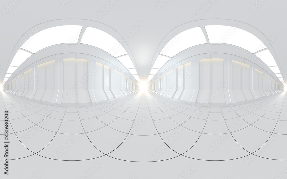 白色科幻隧道，三维渲染。