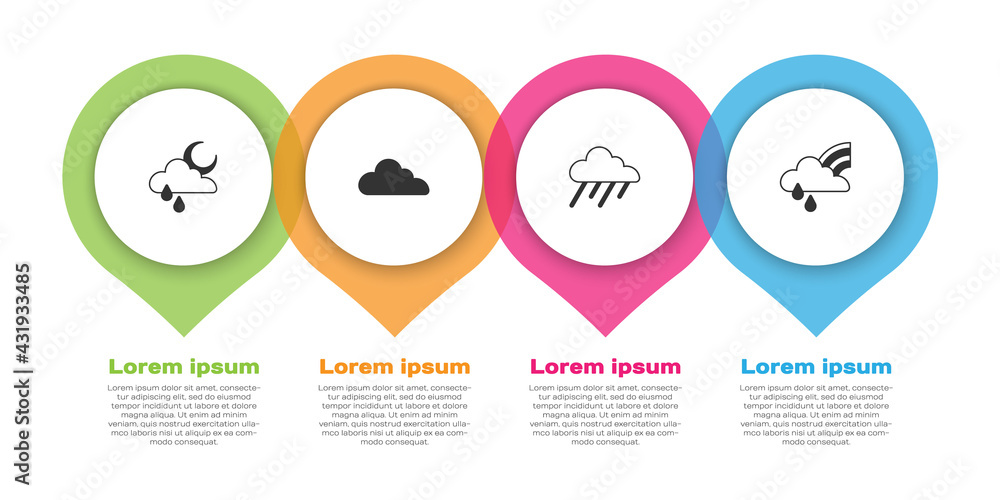 Set Cloud with rain and moon, , and Rainbow cloud. Business infographic template. Vector