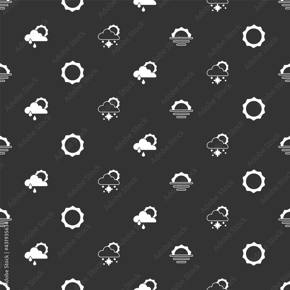 Set Sunrise, , Cloud with rain and sun and snow on seamless pattern. Vector