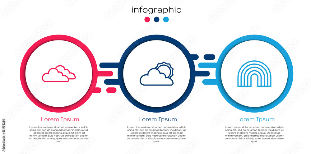 设置云、太阳和云天气以及彩虹。商业信息图模板。矢量