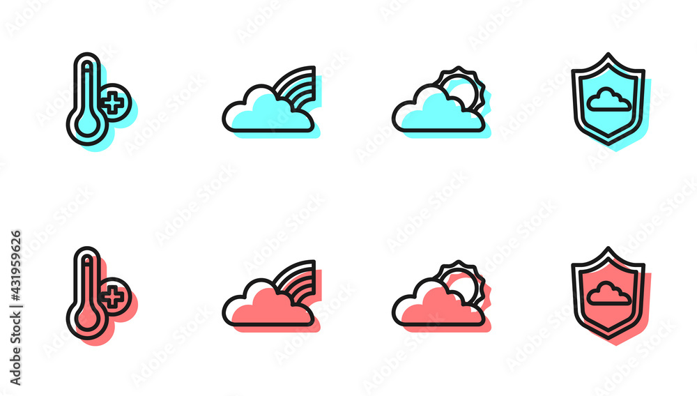 设定太阳和云层天气，气象温度计，彩虹与云层和天气预报ic