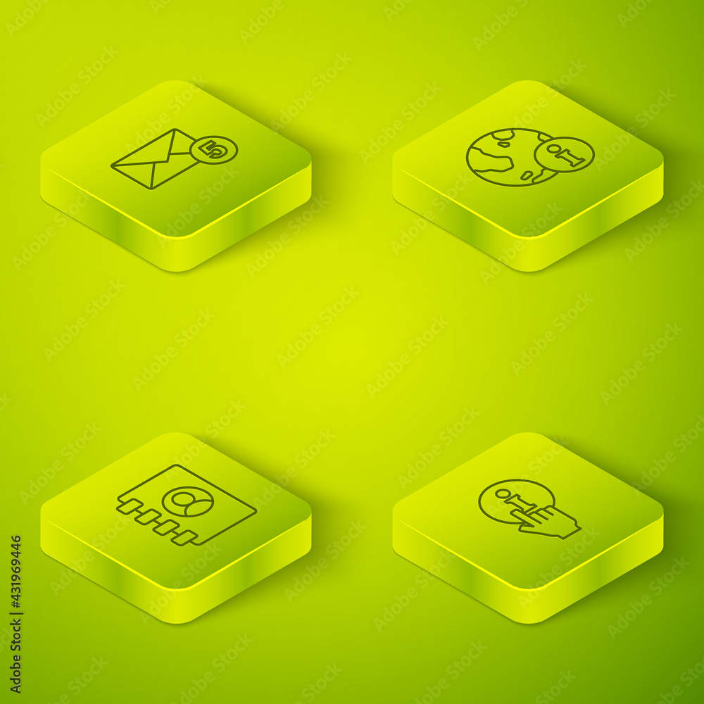 Set Isometric line Information, Address book, and New, email incoming message icon. Vector
