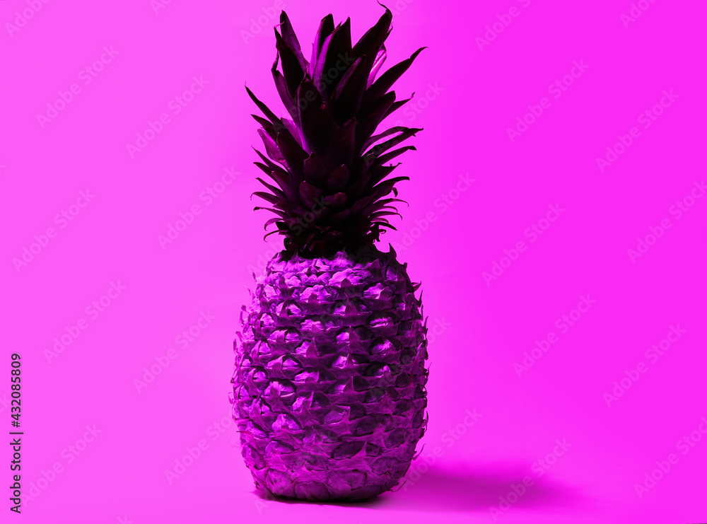 彩色背景上的调色新鲜菠萝