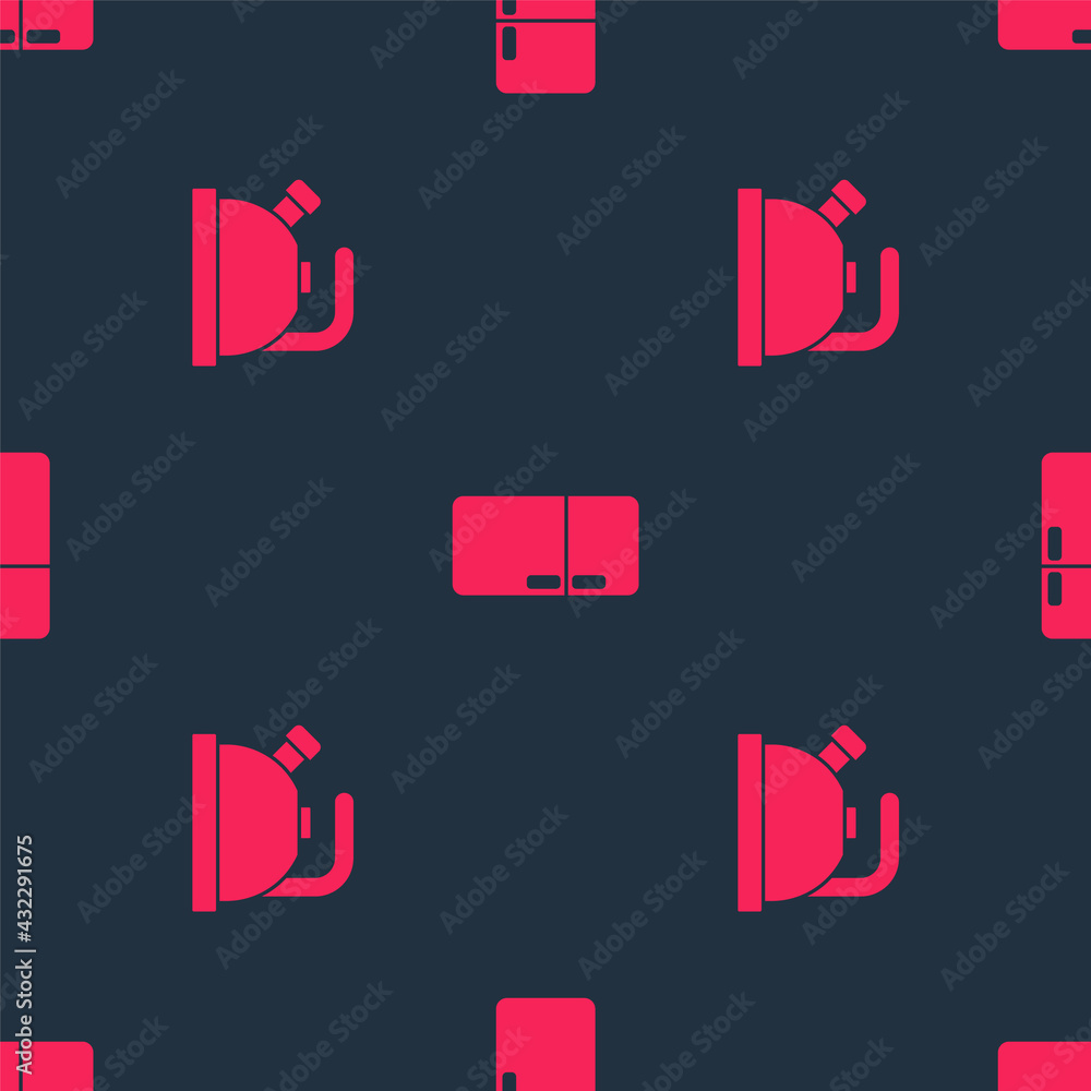 Set Kettle with handle and Refrigerator on seamless pattern. Vector
