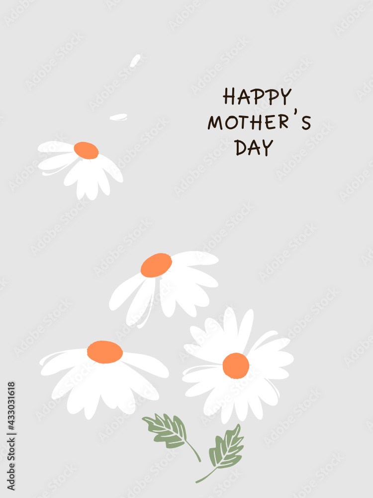 灰色背景矢量插图上的菊花和手写字体。可爱的印花。