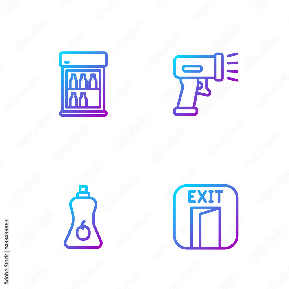 Set line Fire exit, Sauce bottle, Commercial refrigerator and Scanner scanning bar code. Gradient co