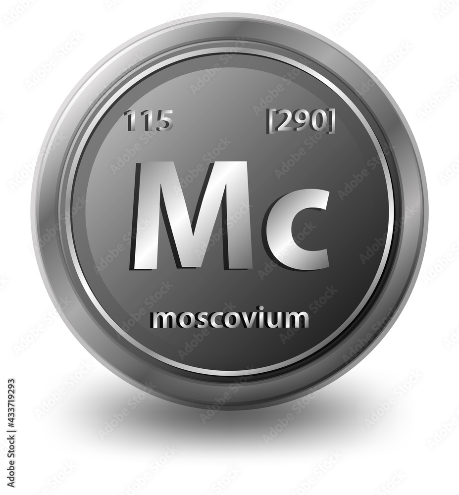 Moscovium化学元素。具有原子序数和原子质量的化学符号。